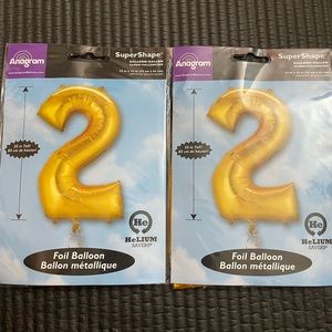 2‎ Sets of Anagram Balloons (NUMBER 2) Foil Mylar Balloon 33" GOLD SuperShape